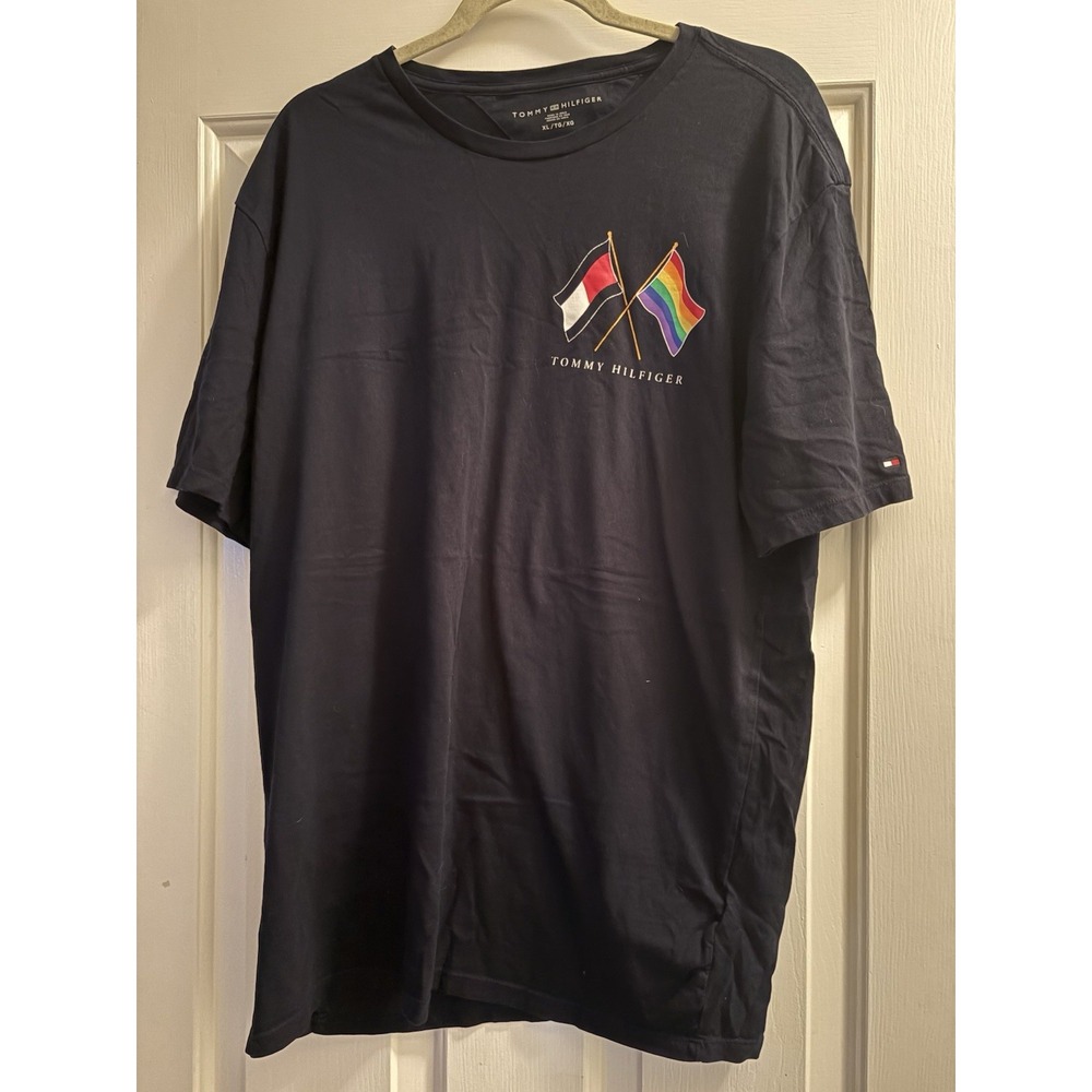 Tommy Hilfiger Navy Blue T Shirt With Rainbow Flag Size XL Men